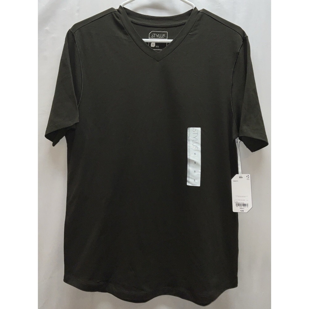 NWT Men's Stylus V-Neck Short Sleeve Stretch Cotton T-Shirt Midnight Olive Small